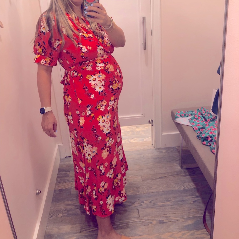 Loft long coral floral dress
